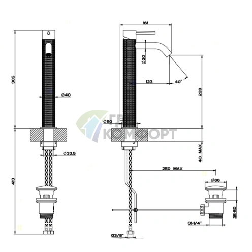 Смеситель GESSI для раковины высокий 305 мм, сталь матовая (54204#239) - фото 2