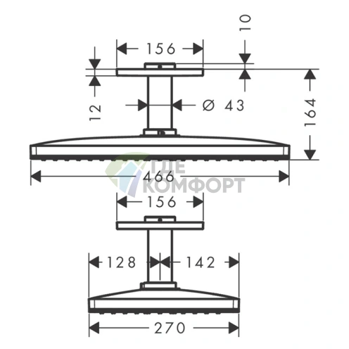 Верхний душ HG Rainmaker Select 460, 466x270 мм, потолочный держатель, 1 струя, черный/хром (24002600) - фото 2