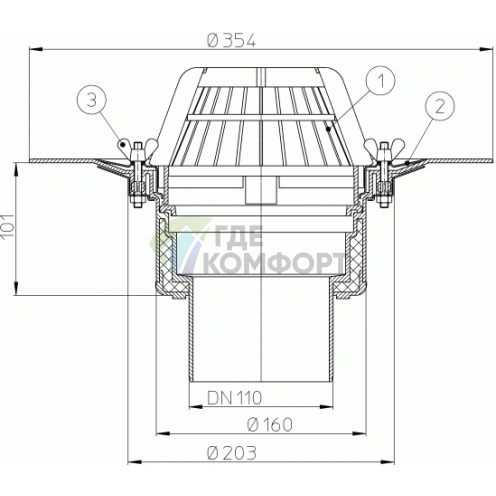 Кровельная воронка HL62 с теплоизоляцией и обжимным фланцем - фото 3