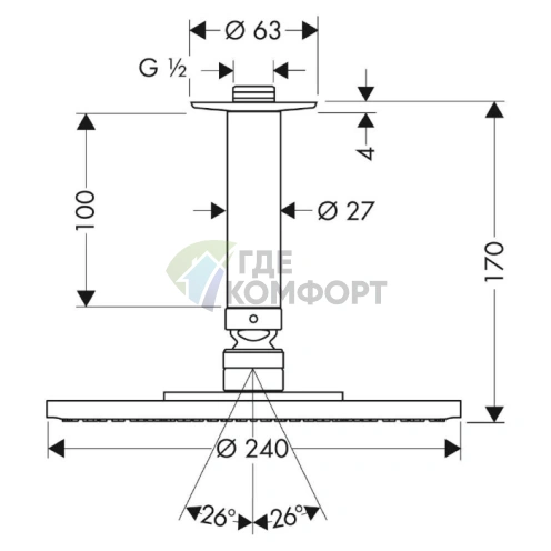 Верхний душ HG Raindance S с технологией RainAir, хром (27477000) - фото 2