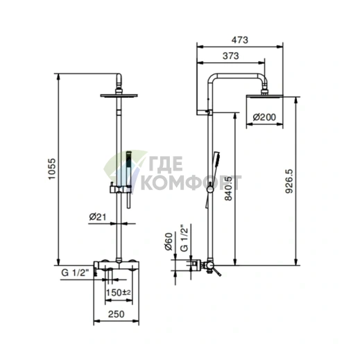 Душевая система Fantini NOSTRO с верхним душем 20 см и ручным душем в цвете хром (86 02 8130) - фото 2