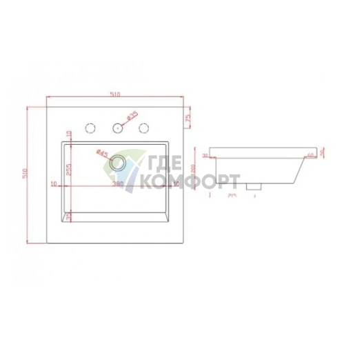 Раковина Artceram WASHBASINS GAP встраиваемая 59х51 см с 1 отв под смесительитель со слив переливом цвет белый - фото 2