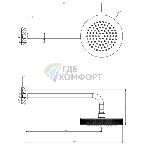 Душевая головка GESSI INCISO настенная шарнирная 218 мм золото (58185#246) - фото 2