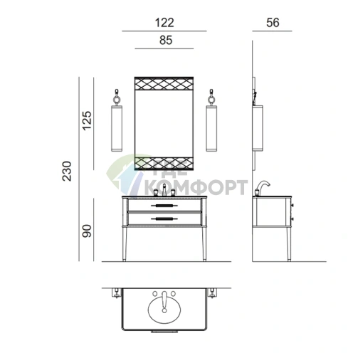 Столешница мраморная OASIS RIVIERE Calacatta Oro 1220x560 мм с отверстиями для раковины и смесителя (0RETMS122LCO) - фото 2