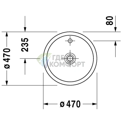 Раковина Duravit Starck 1 для мебели без перелива и площадки под смеситель, 470 мм, с креплением и керамическим выпуском (386470070) - фото 2