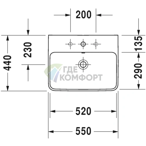 Раковина Duravit ME by Starck под смеситель 550x440 мм, белая (2335550030) - фото 2