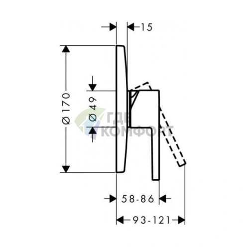Встраиваемый однорычажный смеситель для душа AX Starck (хром) (10614000) - фото 2