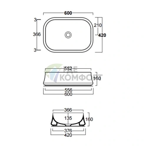 Раковина накладная SIMAS Sharp 60x42 см с отверстием под смеситель - фото 2