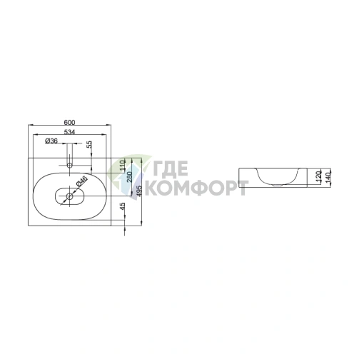 Подвесная раковина BETTE COMODO 60 см белая с системой перелива и креплением (A210 HLW1) - фото 2