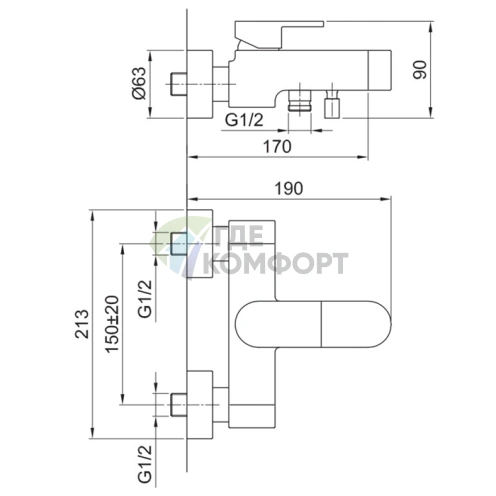 Смеситель для ванны Fantini Mare с ручным душем (51 02 1016) - фото 2