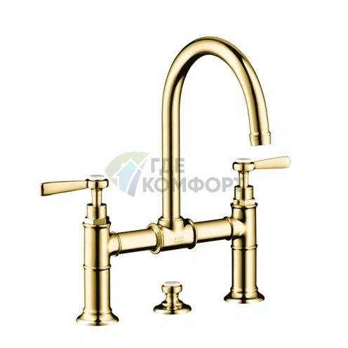Смеситель для раковины AX Montreux с рычажным управлением и сливным гарнитуром в полированном золоте (16511990) - фото 1