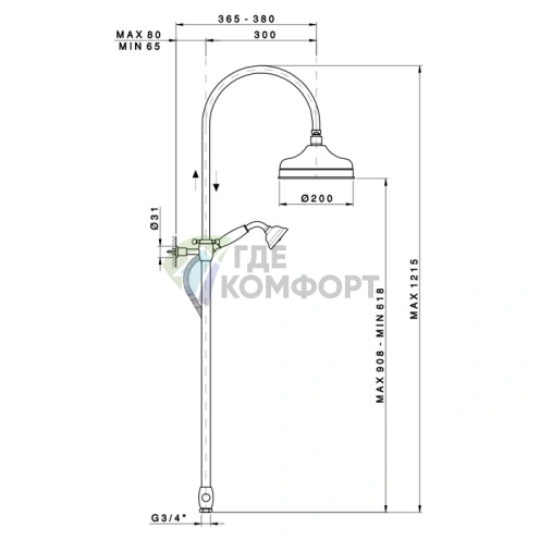 Душевая стойка Nicolazzi с верхним душем 30 см, переключателем и ручным душем в блестящем никеле (5712WSNL30) - фото 2
