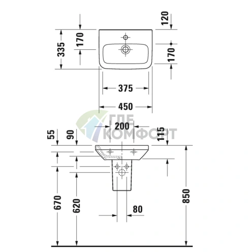 Раковина Duravit DuraStyle для рук без перелива, 450x335 мм, белая (708450000) - фото 2