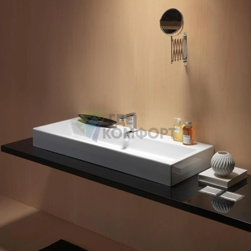 Раковина GSI Kube подвесная-накладная белая 120x47 с переливом без отверстия под смеситель - фото 1