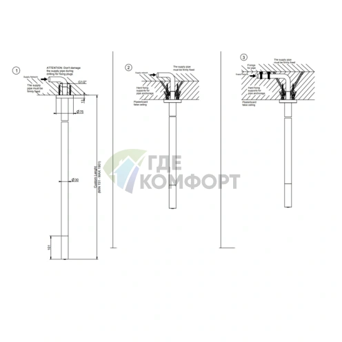 GESSI Origini Потолочный излив индивидуальной длины в хроме (63499#031) - фото 2