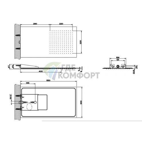 Верхний душ GESSI Tremillimetri QUADRO 300x550 мм, цвет Black Metal Brushed PVD (33081#707) - фото 2