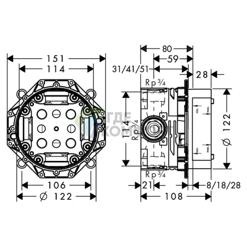 Универсальная скрытая часть HG iBox для душа, ванны и термостата (1800180) - фото 2