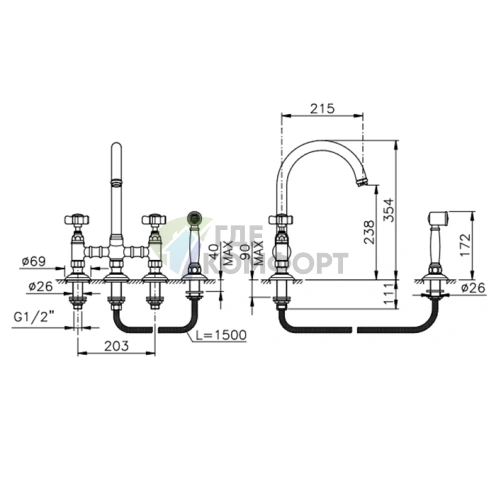 Кухонный смеситель NICOLAZZI EL CAPITAN с выдвижным душем, цвет Gold Brass (1460WSGB69) - фото 2