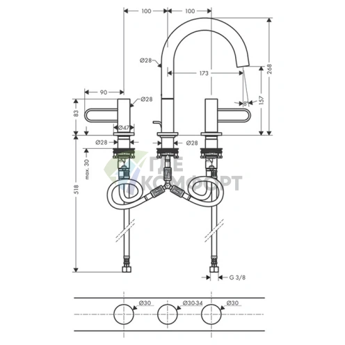 Смеситель для раковины AX Uno с панелью и донным клапаном, цвет шлифованный никель (38054820) - фото 2