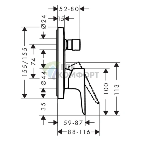 Встраиваемый смеситель для ванны Hansgrohe Talis E с переключателем душ/излив, хром (71745000) - фото 2