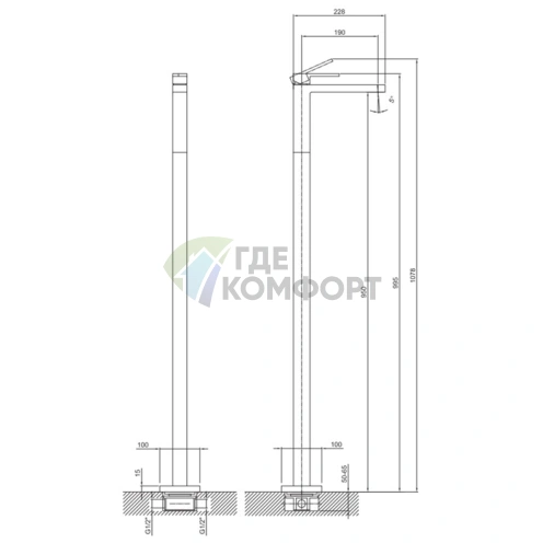 Напольный смеситель для раковины Fantini AR/38 без донного клапана, хром (38 02 3336SB) - фото 2
