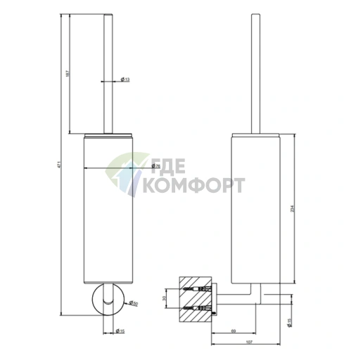 Настенный ёршик для унитаза Gessi Tondo: черный / Finox Brushed Nickel (63620#149) - фото 2
