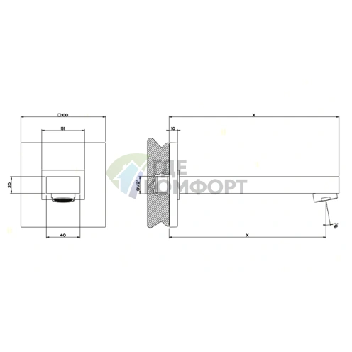 Настенный излив для ванны Gessi Rettangolo с возможностью выбора длины (хром) (20121#031) - фото 2