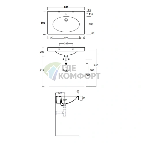 Подвесная раковина Simas Lft Spazio 80x49.5 см белая с отверстием под смеситель - фото 2