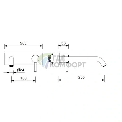 Смеситель для раковины Fantini Nostromo: встраиваемый однорычажный в матовом золоте (50 P6 E814B) - фото 2