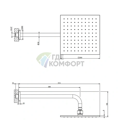 Шарнирная душевая головка GESSI Rilievo 250x250 мм, цвет Nero XL (59158#299) - фото 2