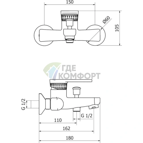 Смеситель Cezares Diana для ванны с душем, хромированный DIANA-VM-01 - фото 2