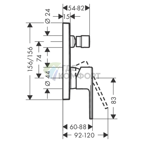 Встраиваемый смеситель для ванны Hansgrohe Vernis Shape с переключателем и защитой по EN 1717 (хром) (71469000) - фото 2