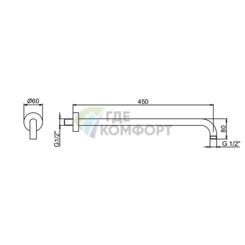 Держатель для верхнего душа Fantini 450 мм, настенный, черный матовый (86 13 8028) - фото 2