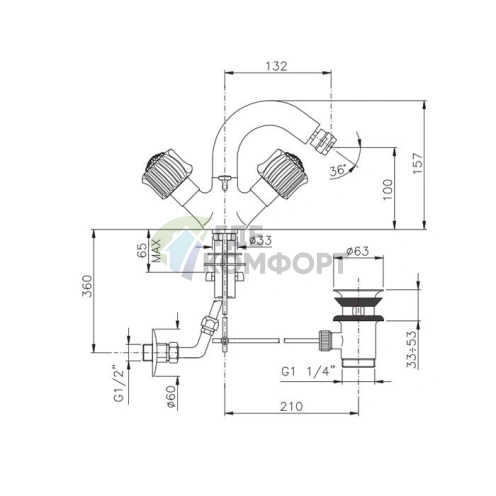 Смеситель для биде Nicolazzi Onice с донным клапаном и двумя ручками в золотом исполнении (2134GO09O) - фото 2