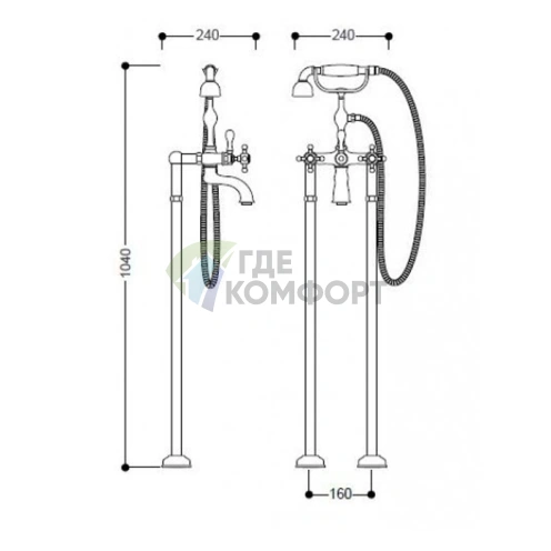 Напольные опоры Kerasan Retro 80 см для смесителя ванны (комплект 2 шт, золото) (739591 oro) - фото 2