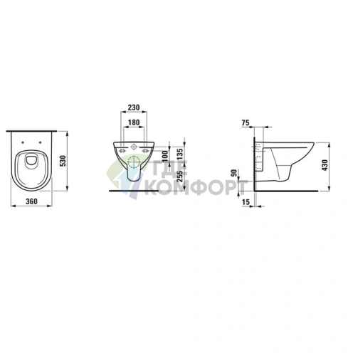 Подвесной унитаз LAUFEN PRO 530 мм безободковый (8.2096.0.000.000.1) - фото 2