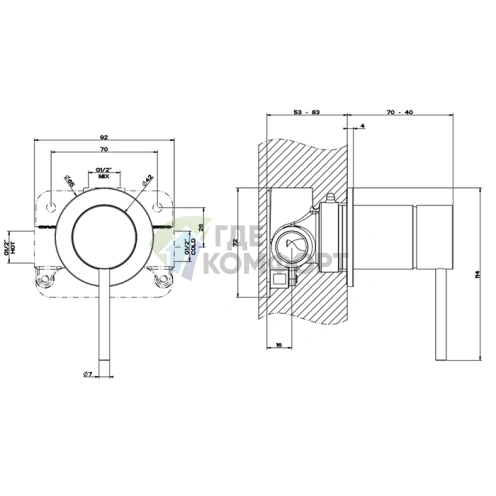 Встраиваемая накладная часть смесителя GESSI 316 (выход 1/2, 1 источник, матовый хром) (54019#239) - фото 2