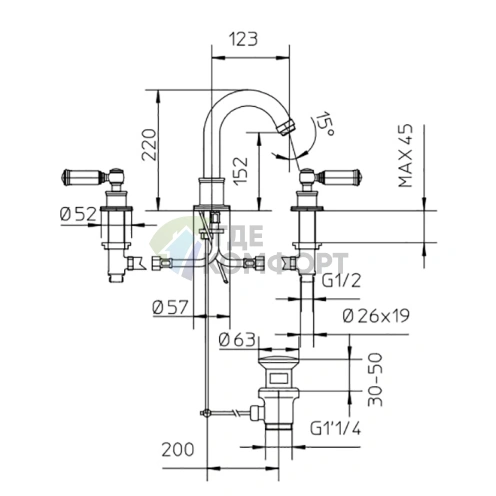 Смеситель для раковины Bossini Liberty с поворотным изливом в античной бронзе (Z001302.022) - фото 2