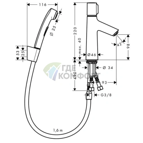 Набор для биде Hansgrohe Talis Select S: смеситель, донный клапан PushOpen, душ-биде и держатель, хром (72291000) - фото 2