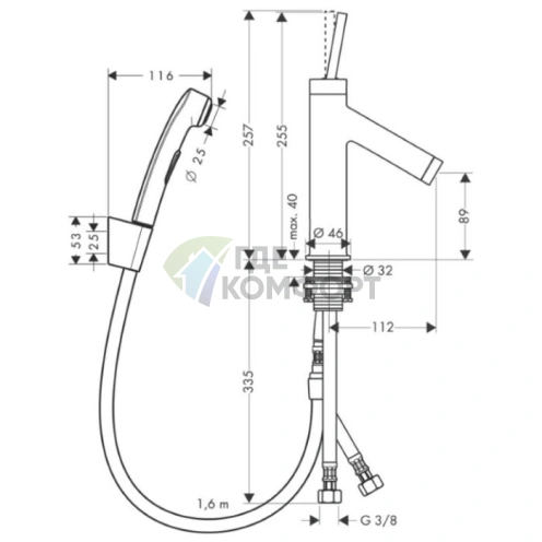 Смеситель для раковины AX Starck с гигиеническим душем, без донного клапана (хром) (10300000) - фото 2
