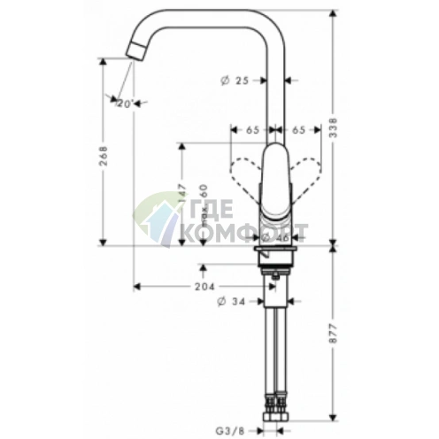 Кухонный смеситель Hansgrohe Focus с поворотным изливом в цвете металлик (31820800) - фото 2