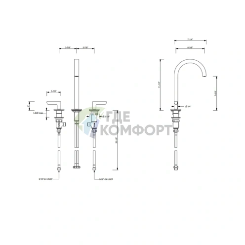Смеситель для раковины FANTINI ICONA DECO, 3 отверстия, никель PVD (53 95 R107W) - фото 2