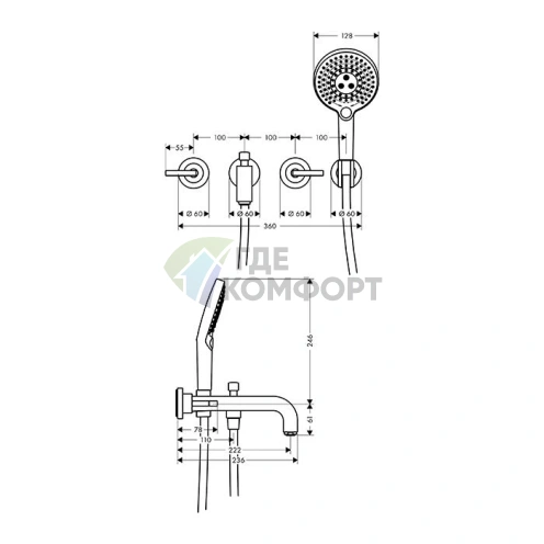 Смеситель для ванны AX Citterio в цвете шлифованная бронза (39448140) - фото 2