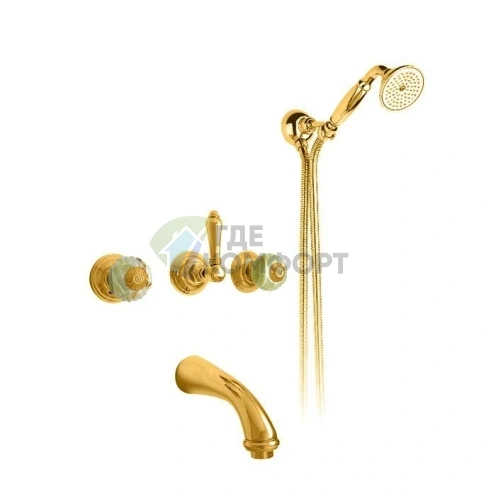 Смеситель для ванны Nicolazzi Onice встроенный с двумя ручками и душевым комплектом в золотом цвете (2103GO09O) фото 1