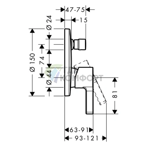 Смеситель для ванны Hansgrohe Metris S встраиваемый с вакуумным переключателем и защитой EN1717, хром (31466000) - фото 2