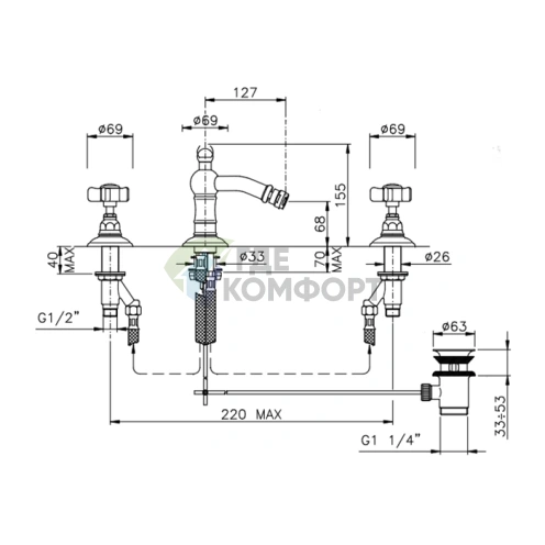 Смеситель для биде Nicolazzi Dames Anglaises с донным клапаном, бронза (1415BZ18) - фото 2