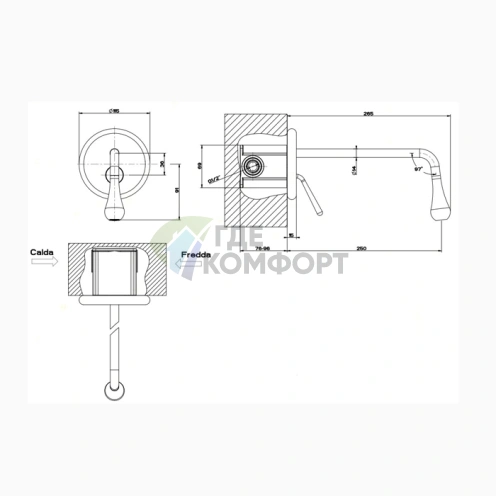 Gessi Goccia Встраиваемый Однорычажный Смеситель для Раковины с Высотой Излива 250 мм в Хроме (33686#031) - фото 2