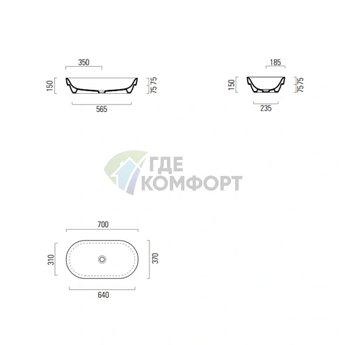 Раковина GSI Sand 60x38 см накладная-врезная белая без перелива - фото 2