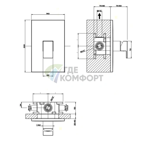 Gessi Rettangolo Встраиваемый Однорычажный Смеситель в Хроме (44602#031) - фото 2