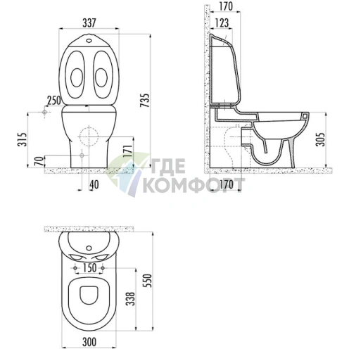 Стильный компакт-унитаз Creavit Ducky DC361 - фото 4